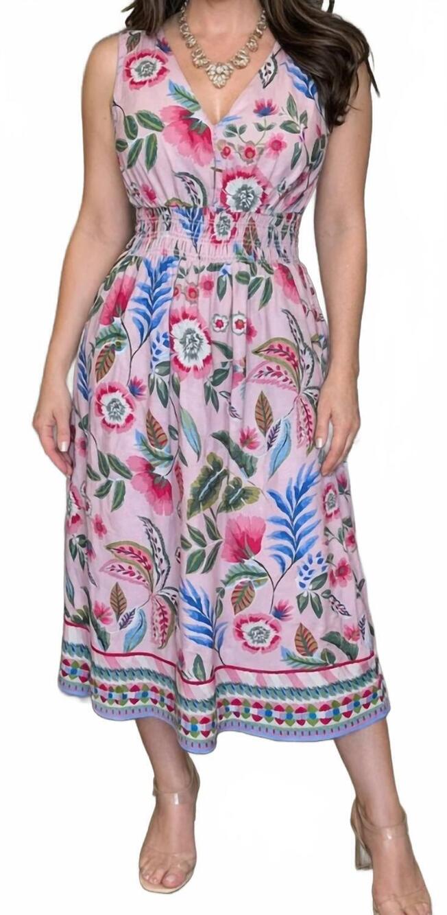 NEW CHARLIE B smocked waist printed dress in gardenia